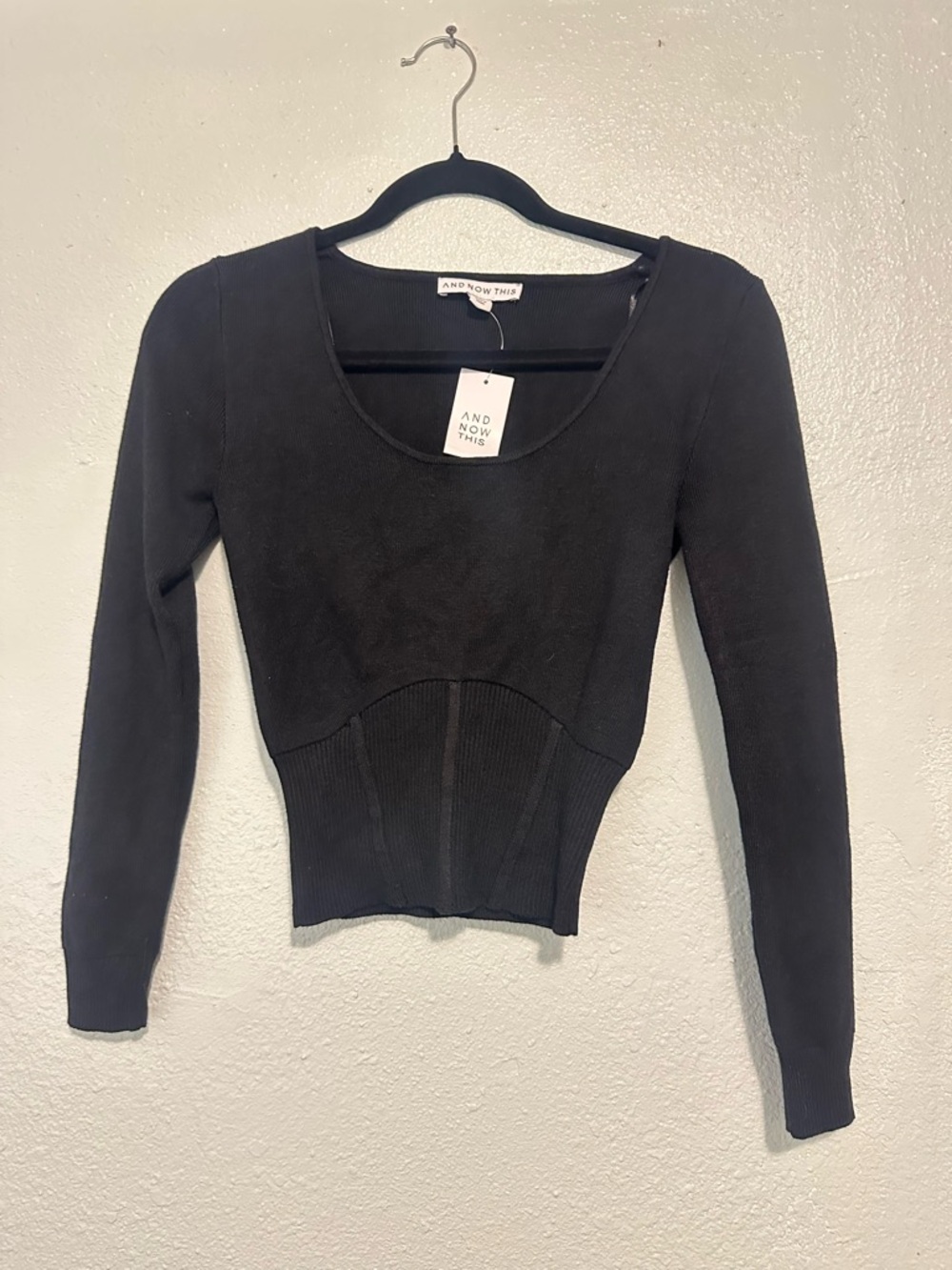 NWT And Now This Black Ribbed Scoop Neck Long Sleeve Top XS